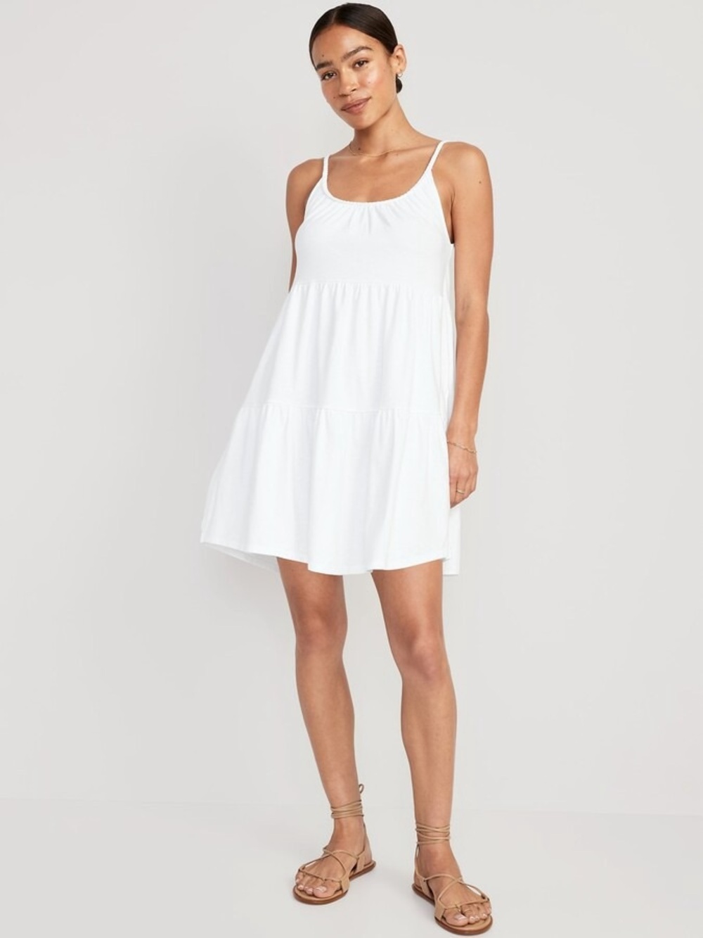 Old Navy Braided-Strap Tiered Mini White Swing Dress women’s size large
